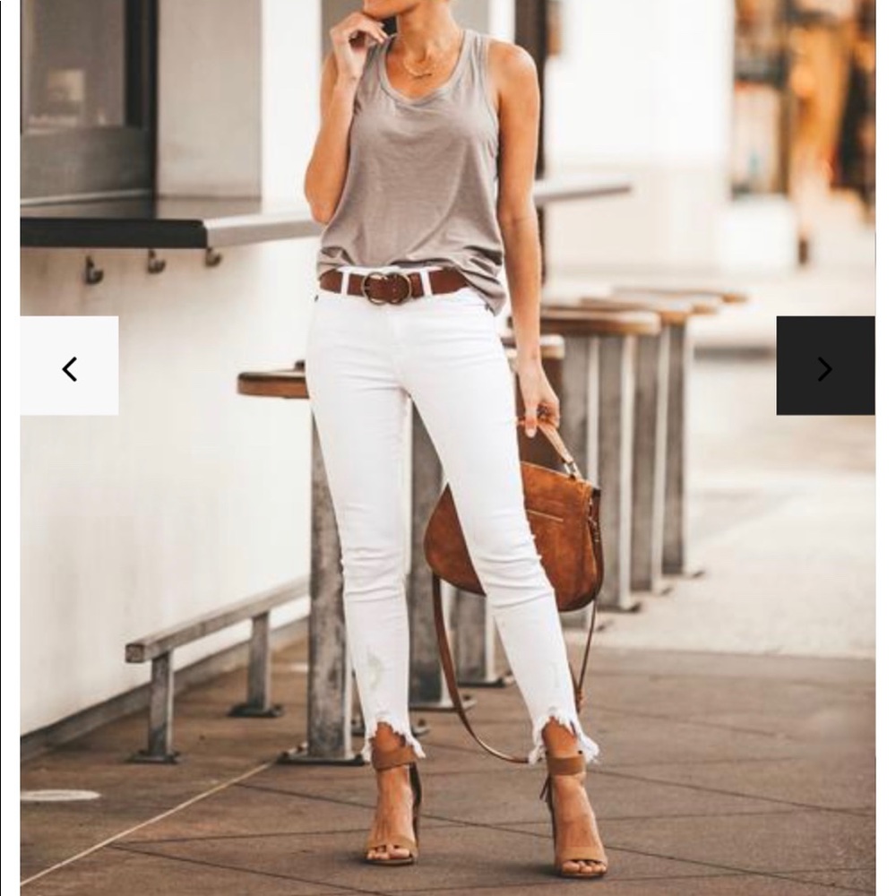 Allison white frayed ankle skinny